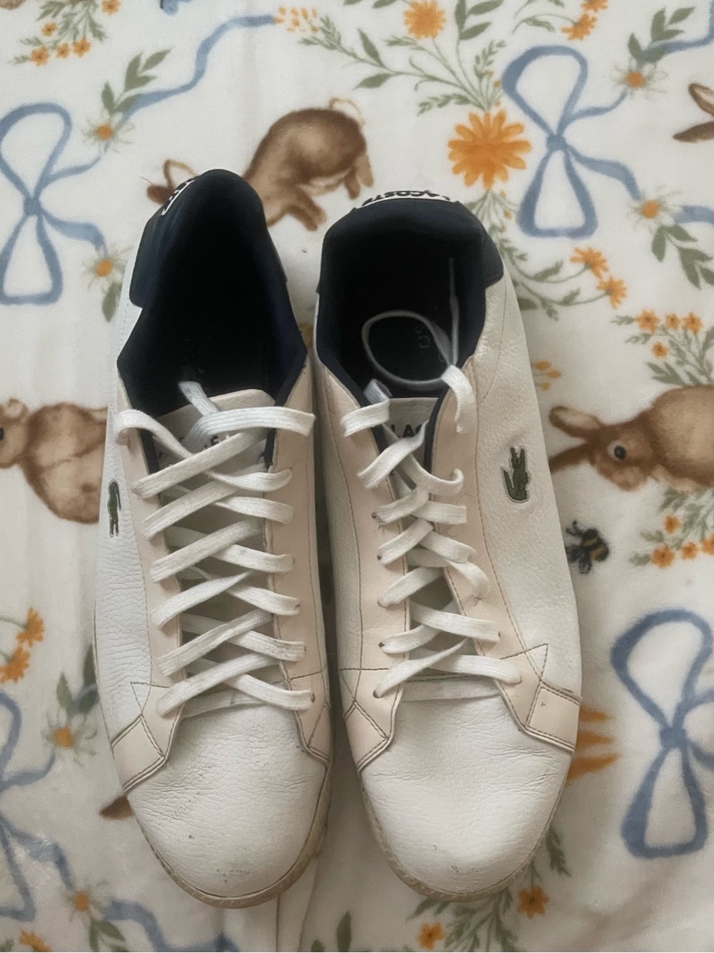 Lacoste White Leather Low-Top Sneakers with Green Croc
